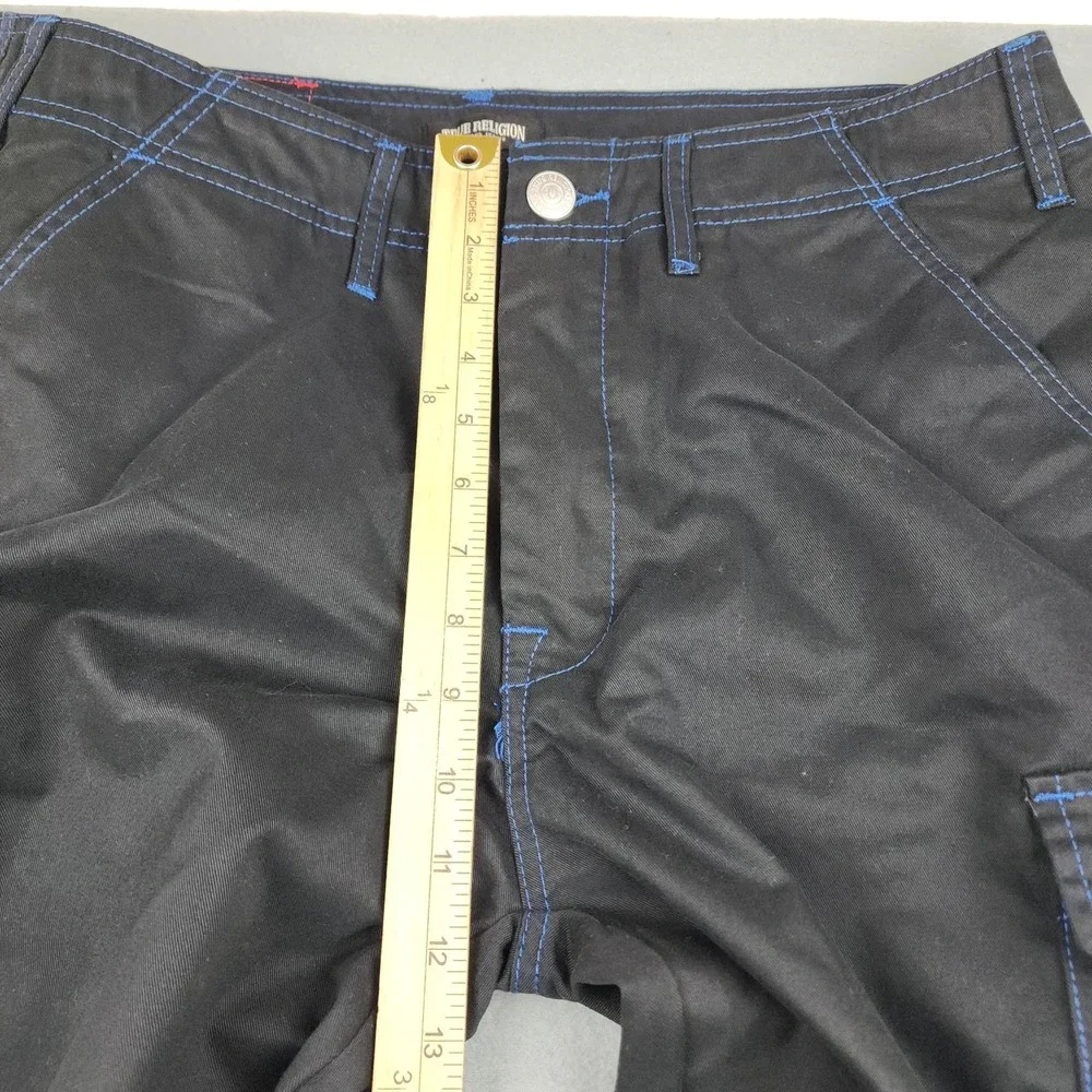 True Religion Cargo Pants Mens 34x31 Black Blue Stitch Canvas Utility Pockets